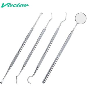 Vaclav 4 Stuks Dental Spiegel Rvs Dental Tandarts Voorbereid Tool Set Probe Tand Care Kit Instrument Schoffel Sikkel Scaler