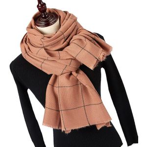 Winter Solider Kleur Breien Mode Plaid Sjaal Voor Vrouwen Dames Zachte Cashmere Pashmina Sjaal Lange Sjaal Dikker Warmer Cape