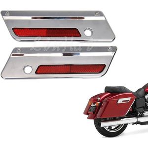 Chrome Zadeltas Klink Covers Met Rode Reflectoren Voor Harley Touring Harde Zakken