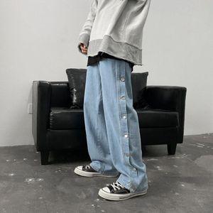 Double Side Knop Rechte Jeans Mannen Mode Streetwear Loose Casual Hip Hop Broek Wijde Pijpen Harajuku Cargo Broek
