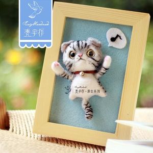 Kat Fotolijst Wol Borduren Kit Wolvilt Naaldvilten Sleutelhanger Craft Needlecraft Diy Handgemaakte