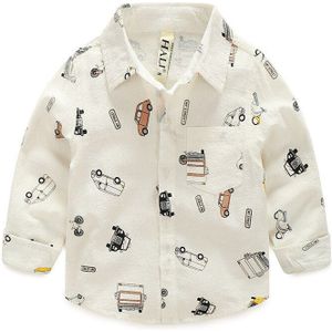 Jongens Shirts Mode Kinderen Cartoon Gedrukt Tops Katoen Witte Blouse Lange Mouw Peuter Kid Kleding Tiener Blouse