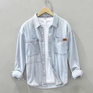 2022 Spring Men&#39;s Retro Blue Denim Shirt Korean Loose Casual Autumn Jean Jacket Male Brand Light Blue Shirt Jacket