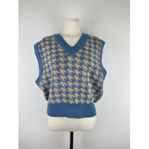 Vrouwen Knit Vest Fall Winter Retro Casual Losse V-hals Mouwloze Voor Vrouwelijke Klassieke Houndstooth Patroon Vest Trui