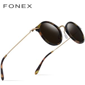 FONEX Elastische B Titanium Gepolariseerde Zonnebril Vrouwen Vintage Ronde Zonnebril voor Mannen Retro Acetaat Sunglass