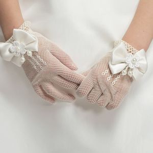 Mode Prinses Bruiloft Handschoenen Voor Meisjes Mesh Avond Kinderen Accessoires Met Een Verjaardag Boog Prestaties Handschoenen Voor