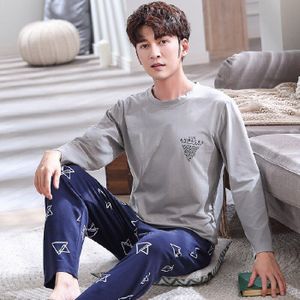 Pijama Man Classic Ademend Koreaanse Stijl Sleepshirt Homewear Lange Mouwen Katoen Ronde Hals Pjs