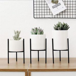 Scandinavische Stijl Keramische Bloempot Planter Ijzeren Frame Plant Houder Groene Plant Bloempot Bureau Kantoor Decoratie Ornament