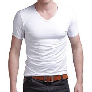 Mode Zomer Mannen Katoenen t-shirt casual korte mouw V-hals T-shirts Zwart Wit Plus Size M-XL V-hals Tops Tee shirt Slim Fit