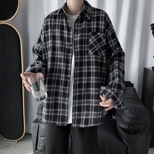 Mannen Shirts Oversized Katoenen Plaid Shirt Button Up Hip Hop Lange Mouw Tops Koreaanse Harajuku Heren Kleding Casual Vintage Ulzzang