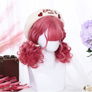 Cosplaysalon Lolita 35Cm Rood Vlassen Roze Mix Paars Ombre Krullend Bob Leuke Japan Pony Halloween Synthetische Partij Cosplay Pruik