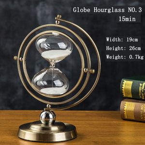 30Min Roterende Globe Zandloper Metalen Base Timer Woondecoratie Globe Zandloper Wit Zand Retro Desktop Ornament