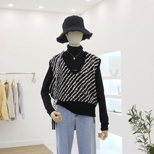 Vintage Kleur Zebra Patroon Gebreide Trui Vest Vrouwen Tank Tops V-hals Mouwloze Koreaanse Streetwear Kleding