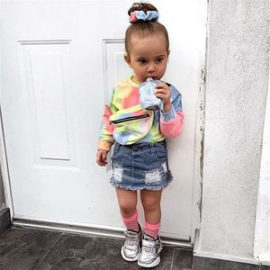 Baby Baby Meisjes Kleding Sets Print Lange Mouwen T Shirts Tops + Denim Rokken 2 Pcs Zomer Outfits kleding