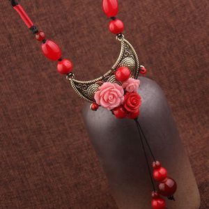 Vrouwen gossip sieraden Lapis rose hangers etnische ketting, handgemaakte bloemen vintage ketting, Chinese wind glas stenen ketting