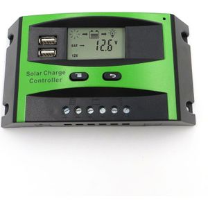 60A 50A 40A 30A 20A 10A 12 V 24 V PWM zonnepaneel accu Laadregelaar Regulator LCD Display USB 5 V Mobiele Telefoon Oplader