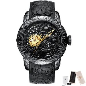 Biden Gouden Draak Sculptuur Automatische Mechanische Horloges Mannen Waterdichte Siliconen Band Quartz Horloge Klok Relojes Hombre