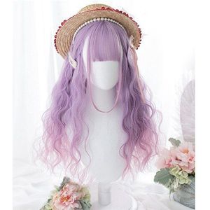 CosplaySalon H762481 65CM Lang Krullend Gemengde Blauw/Paars Roze Ombre Lolita Japan Leuke Party Halloween Cosplay Pruik + gratis Cap
