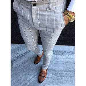 Formele mannen Gestreepte Broek Slim Fit Business Casual Potlood Broek Mode Kantoor Werk mannen Skinny Knop Lange Broek