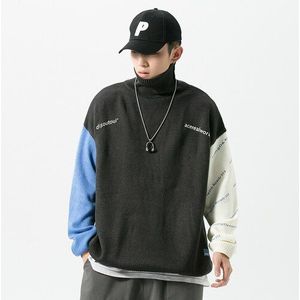 Warme Truien Voor Mannen Herfst En Winter Kleding Contrast Kleur En Spliced Coltrui Truien Oversized Harajuku Streetwear