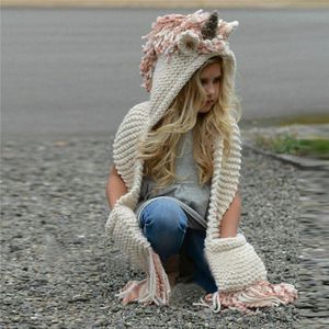 Leuke Meisjes Hooded Sjaal Animal Capuchon Cowl Haak Gebreide Beanie Hat Breien Lange Wrap 2-12T Kleding accessoires