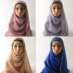Zachte viscose sjaal, Vlakte Moslim hijab, katoen effen sjaal met gold trim, sjaals en sjaals, wrap sjaals effen kleur, vrouwen cape