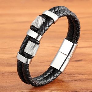 Geometrische Rvs Lederen Armbanden Vintage Handgemaakte Gevlochten Mode Mannen Mannelijke Manchet Sportief Armbanden