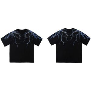 Gonthwid Hip Hop Lightning Print Korte Mouwen T-shirts Streetwear Hipster Casual Punk Rock Tees Shirts Harajuku Mode Mannen Tops
