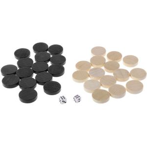 30Pcs Houten Dammen Dammen Backgammon Schaakstukken Voor Kid Board Game 2 Dobbelstenen