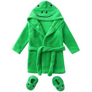 Groene Kikker Gewaden Pasgeboren Baby Baby Jongens Meisjes Cartoon Flanel Badjassen Nachtkleding + Schoeisel Warme Albornoz Nachtkleding Kleding