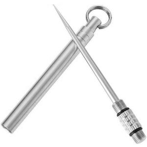 Titanium Outdoor Draagbare Multifunctionele Tandenstoker Fles Fruit Vork Camping Tool Tandenstoker Buis Sterker dan Dental Floss