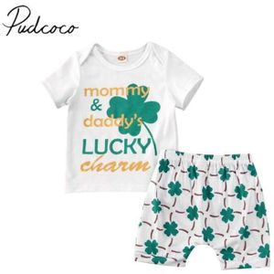 Baby Zomer Kleding Pasgeboren Kids Baby Boy Lucky Clover Tops T-shirt Korte Broek 2 Stuks Outfit Set Kleren 0-2Years