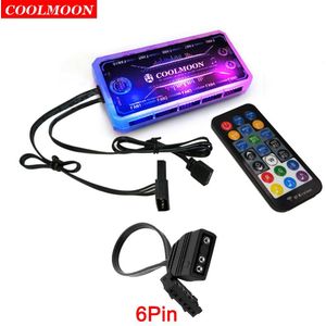 Coolmoon Smart Muziek 5V 3Pin Argb Afstandsbediening Hub Voor Coolmoon 6Pin Chassis Cooling Fans 4Pin Licht Strip Warmte dissipatie