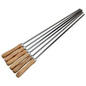 6/10/12 Stuks Houten Bbq Shish Kebab Spiesjes 16.5in 42Cm Rvs Bbq Sticks Barbecue Spies platte Stok Grill Kabob Naald