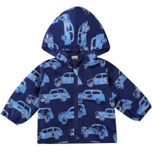 Emmababy Herfst Winter 0-24M Peuter Baby Jongen Meisje Hooded Auto Print Blauw Rits Jas Lange Mouwen jas Hoodie Warme Outfit