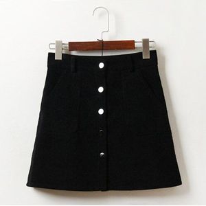 Lente Harajuku Office Lady School Vrouwen Korte Rok Denim Stijl Knop A-lijn Corduroy Hoge Taille Pocket Mini Rok