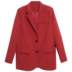 [Eam] Vrouwen Rode Korte Pocket Temperament Blazer Revers Lange Mouwen Loose Fit Jas Mode Tij Lente Herfst 1Y665