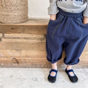 Kids Washed cotton casual pants Unisex children 2 colors loose all-match pant 1-6Y