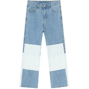 Mannen Wassen Splice Casual Rechte Jeans Broek Korea Japan Stijl Mannelijke Vintage Mode Streetwear Hip Hop Denim Broek
