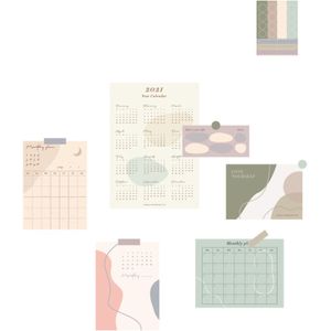 Coloffice Kalender Muursticker Poster Kalender Maand Plan Note Functie Poster Sticker Kalender 1 Set(6 Papers + 1 Sticker)