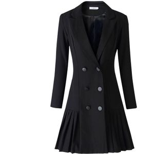 Herfst Mode Blazer Vrouwen Jurk Past Dubbele Leeuw Knoppen Sjaal Kraag Lange Mouwen Geplooide Blazers Jurk Jasje