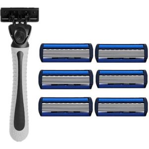1Pcs Baard Scheerapparaat Rack + 12 Stuks 6-Layer Bladen Handleiding Baard Scheerapparaat Handleiding Hand Veiligheid Scheermes 6 stuks 6-Layer Blade Abs Grip Anti-Slip