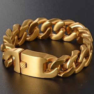 Sterke Zware Sieraden Goud Rvs Cubaanse Curb Chain Heren Armband Bangle 9 &quot Mannelijke Polsband