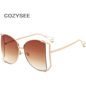 Oversized Gold Clear Brillen Vrouwen Mode Transparante Half Ronde Bril Metal Hollow Glazen Parel Zwart Frame