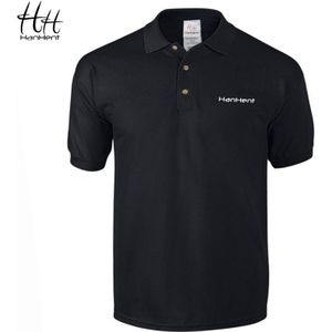 Hanhent Borduren Logo Polo Shirt Mannen 100% Katoen Business Casual Shirt Kantoor Korte Mouw Effen Kleur Polo Shirts