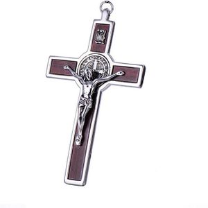 Punk Rock Roestvrij Staal En Hout Grote Inri Kruisbeeld Jesus Cross Hanger Kettingen Voor Mannen Sieraden