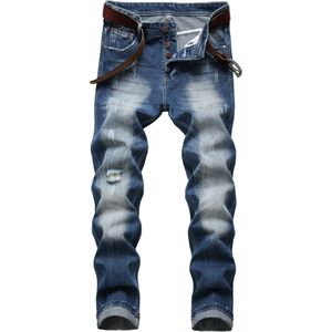 Slim-Fit Ripped Katoen Denim Jeans Broek Knop Mannen Broek Jean Plus Size Lange Mode Rechte Jeans