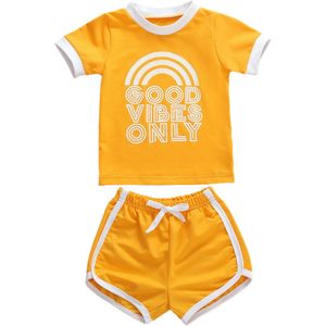 6M-4T Kids Peuter Infant Zomer Casual 2 Stuks Set Baby Meisjes Korte Mouw Brief Afdrukken T-shirt shorts Set