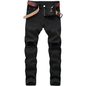 Jeans Slim-Fit Mannen Broek Mannen Black Ripped Elastische Toevallige Denim Slim Fit Gat Hip Hop broek