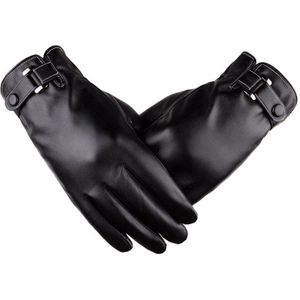 Plus Fluwelen Mannen Pu Zwart Lederen Handschoenen Mode Vrouwelijke Winddicht Handschoenen Herfst En Winter Mittnes
